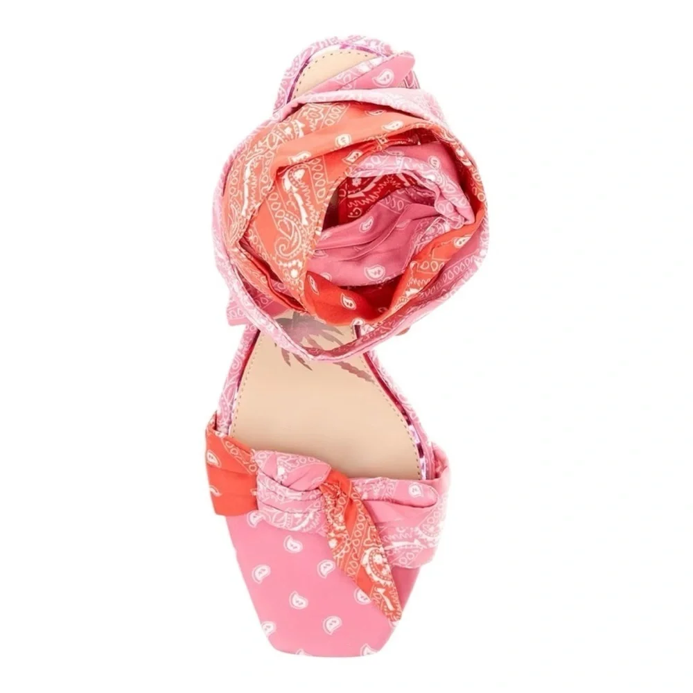DANNIJO‎ X GB Ankle Wrap Pink Bandana Colorblock Bow Sandals 8 Tropical Vacay